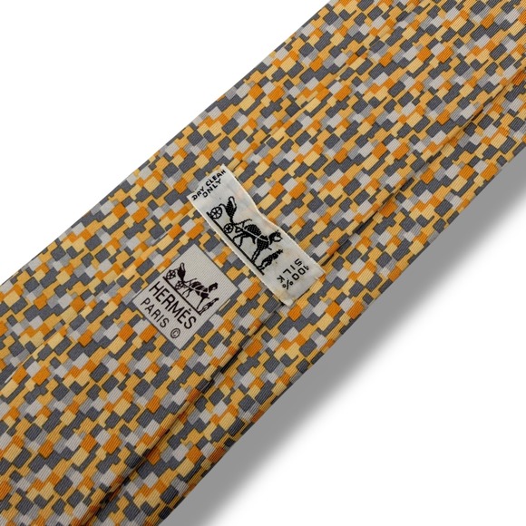 Hermes Other - Hermes Silk Tie Mens 62"L Yellow Orange Grey Geometric Mosaic 5089 PA France